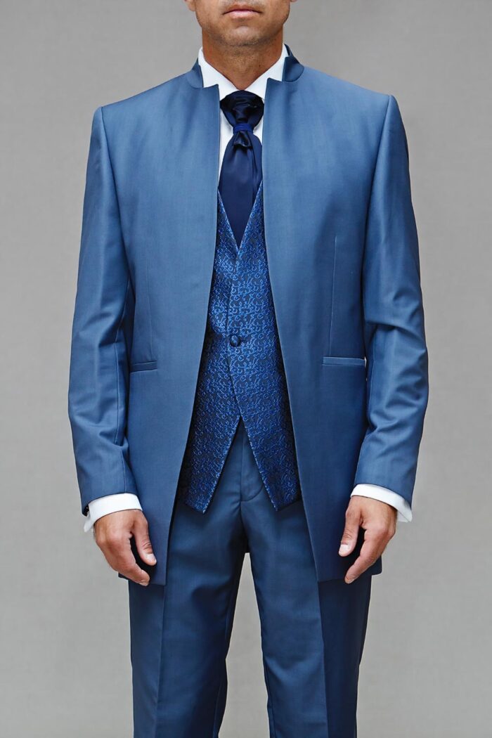 Blue Mandarin Collar no buttons suit BTM 506 1
