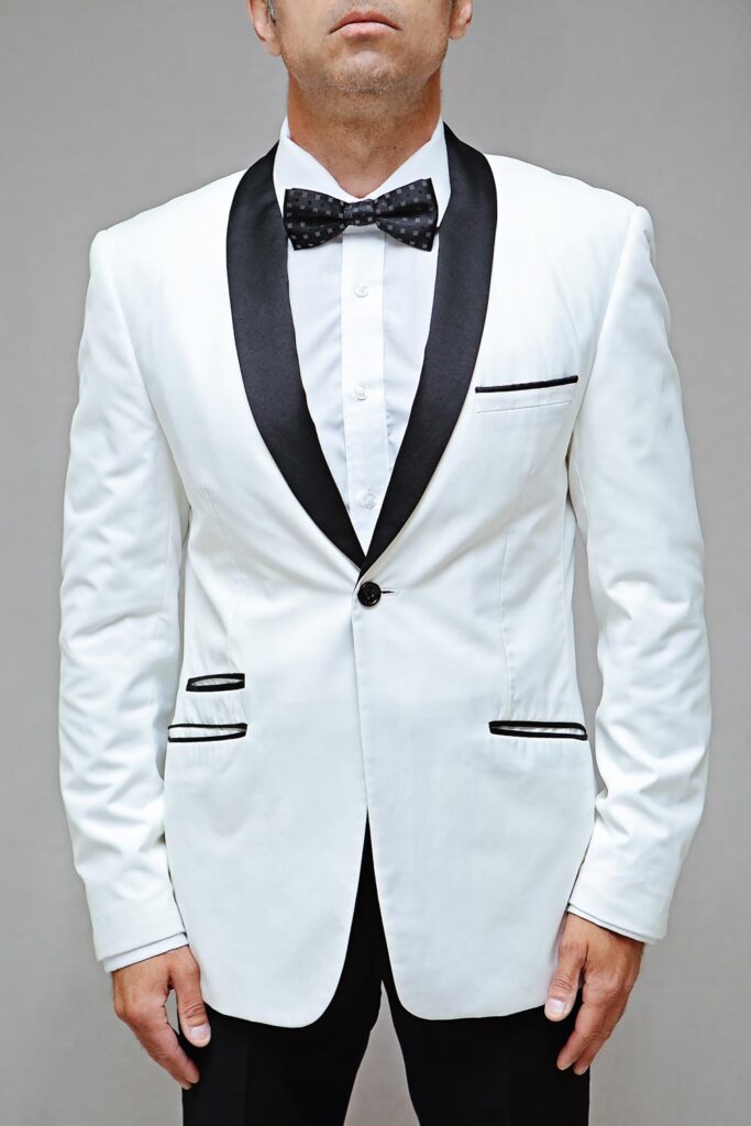 White Tuxedo with Black Lapel BTM-502 - Bridal & Tuxedo